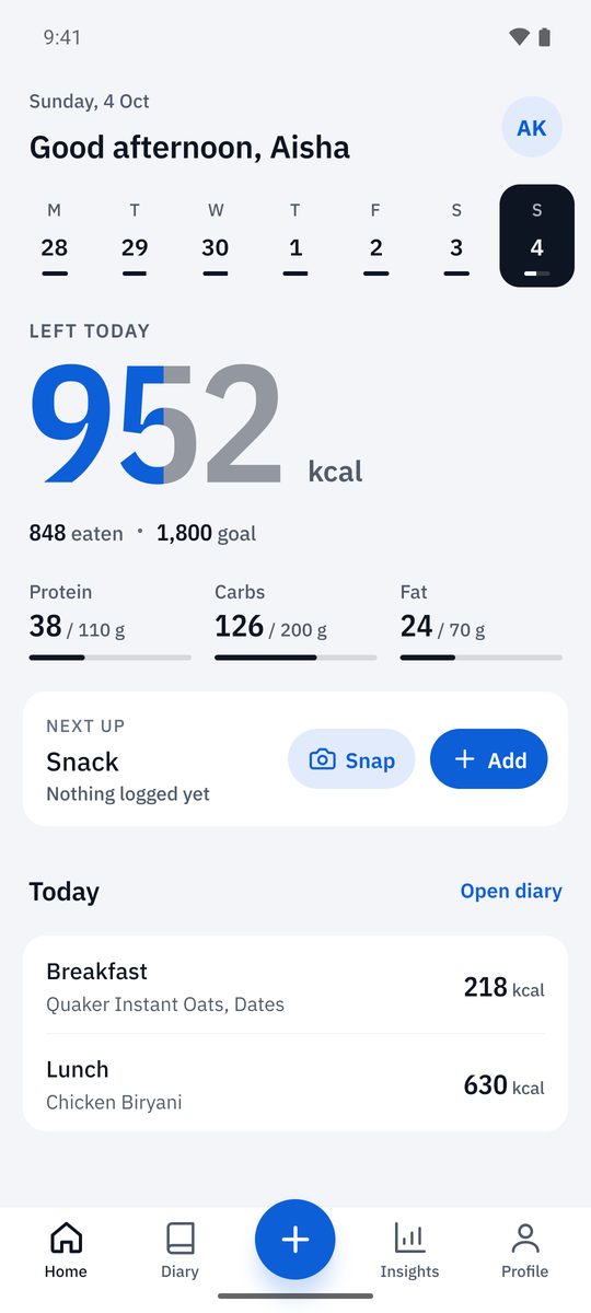 Caloriemate screen 1